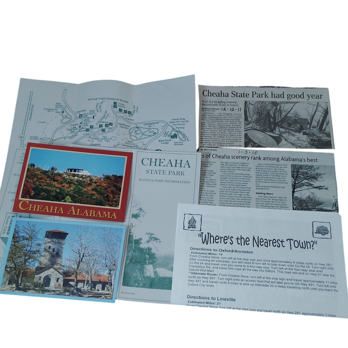 Cheaha State Park Alabama Ephemera Collection Postcards Map Clippings 2009