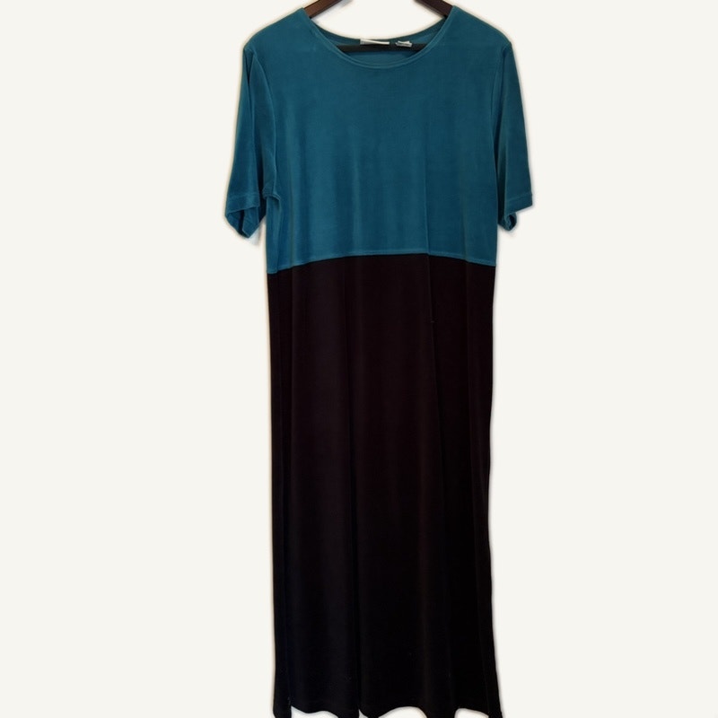 Appleseed's 2-Piece Velour Dress & Cardigan Set Teal Black Colorblock Size L