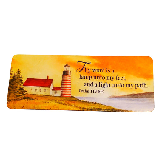 Psalm 119:105 Lighthouse Magnet 3‑3/4×1‑5/8" Flat Coastal Scene Lamp Light Verse