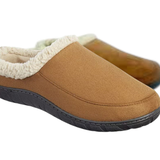 Totes Men’s Hoodback Slippers, Size M (8-9), Cognac Faux Suede with Plush Lining