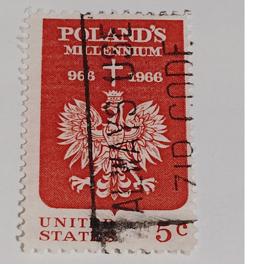 1966 Scott #1311 – 5¢ Poland’s Millennium / White Eagle – Canceled