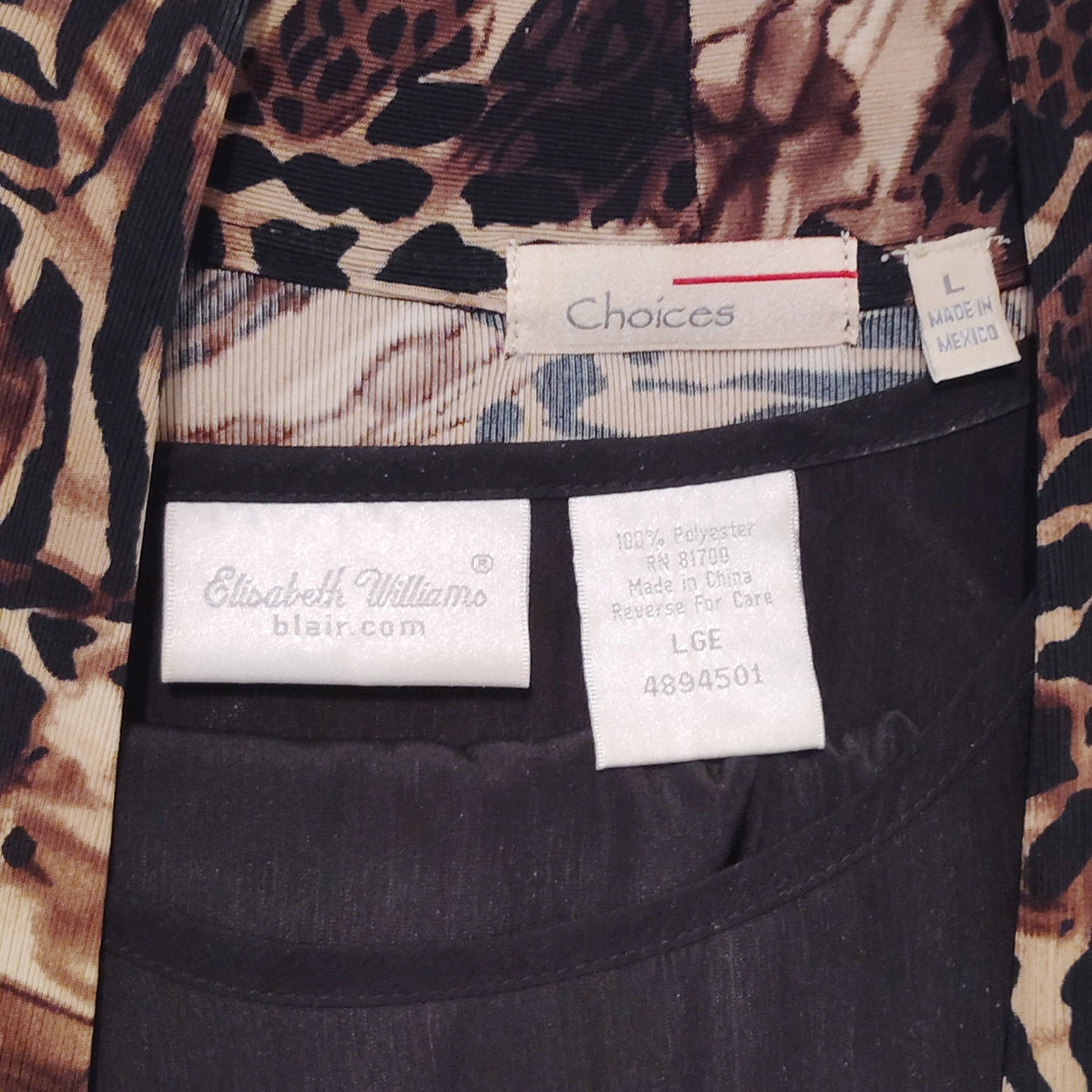 Elizabeth Williams Animal Print Cardigan, Black Tank Top & Pull-On Pants Set LRG