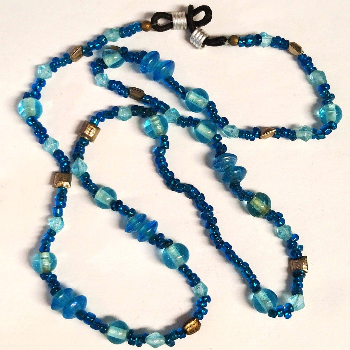 VTG Beaded Eyeglass Chain 24" Blue Glass Beads w/ Adjustable Rubber Loop Ends