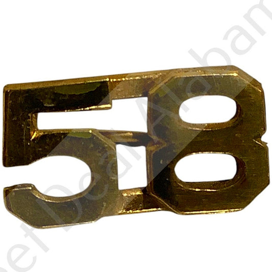 c.1910s Numeric "58", Brass Military C-Clasp Hat / Lapel / Collar Pin 3/8"H