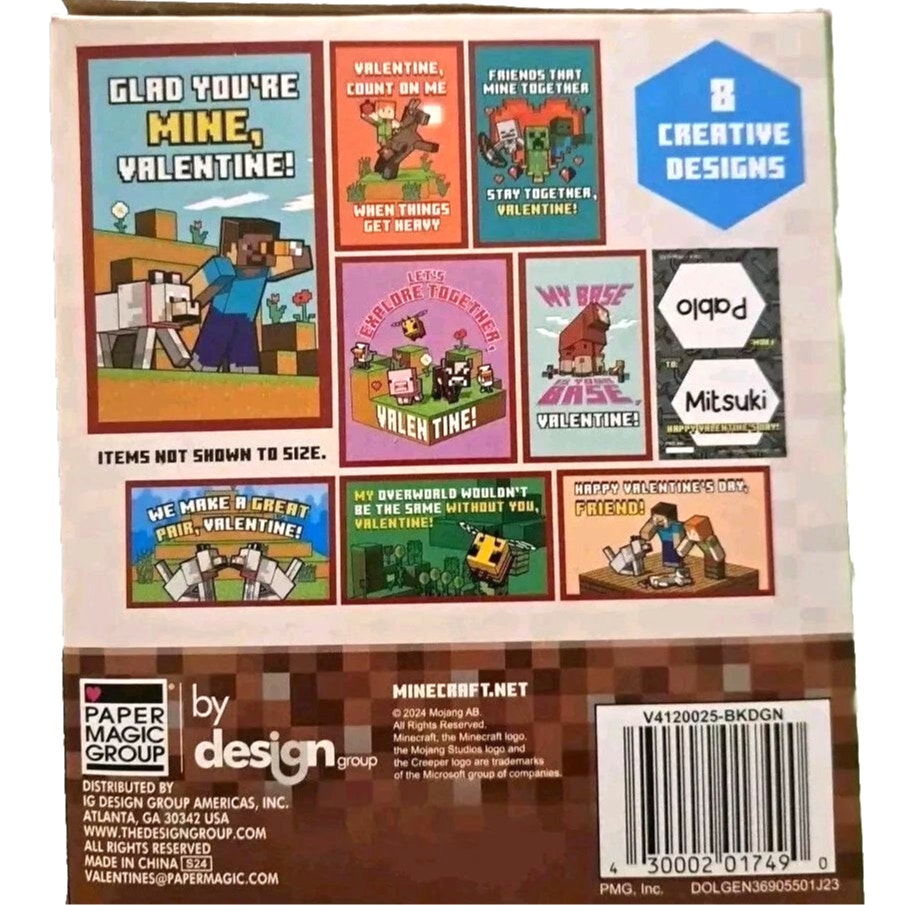 Minecraft Valentines – 26 Cards + 48 Heart Seals, Ages 3+, Mojang Studios