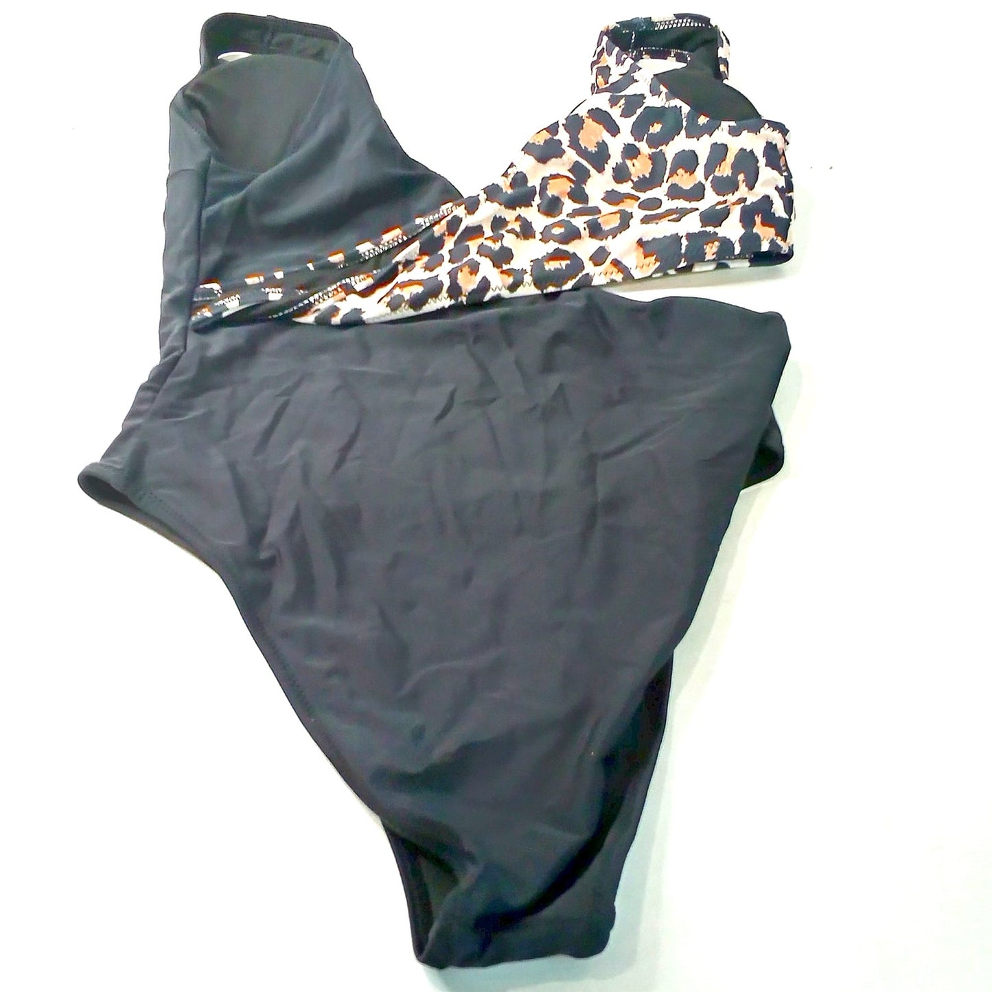 Blooming Jelly One Shoulder One Piece Swimsuit Black Leopard Trim Women’s Large