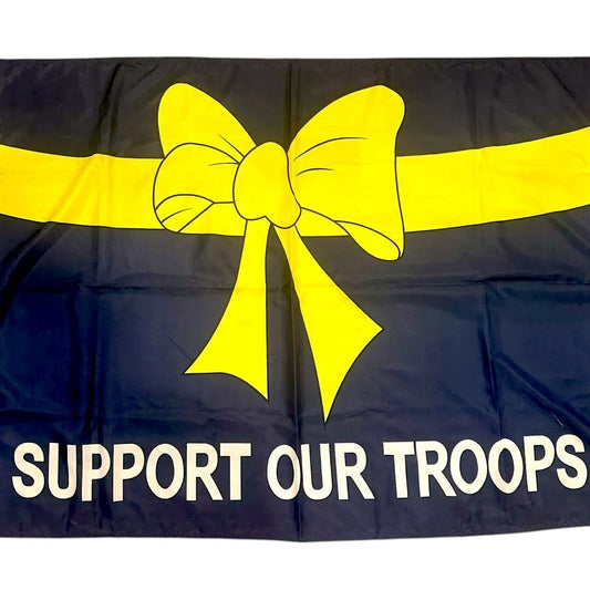 Support Our Troops, Yellow Ribbon on Blue Flag, 3' x 5' Poly Flag / Banner