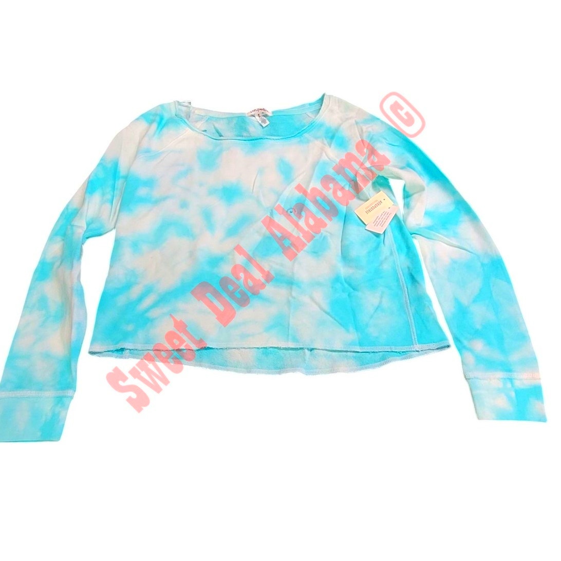 AEROPOSTALE Women's L/S Crop, Tie-Dye Blue Turquoise, Med. 36" Bust 20" Length
