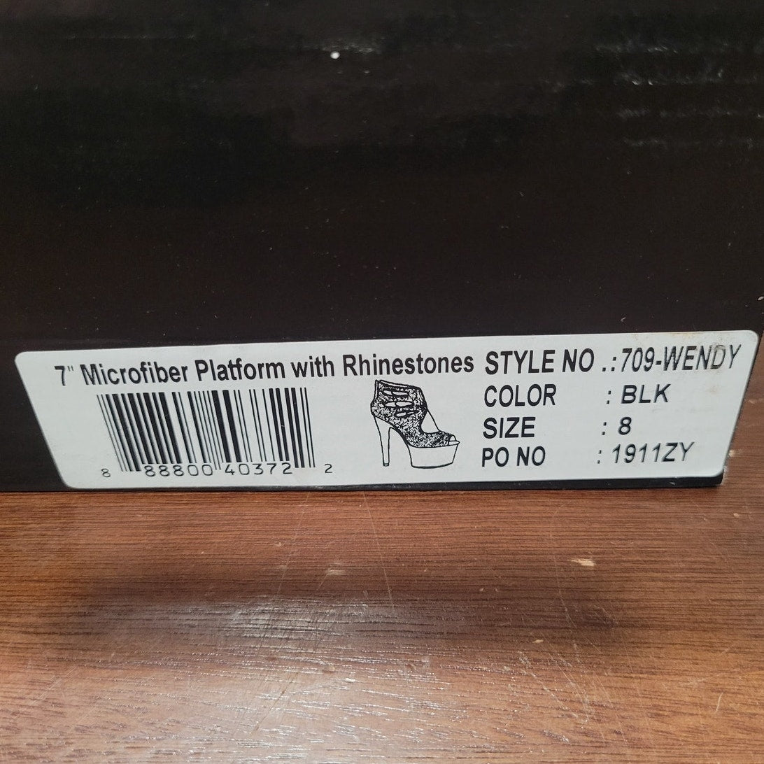 Ellie Shoes Black Ankle Boots w/ Rhinestones 709-WENDY Size 8, Platform Stiletto