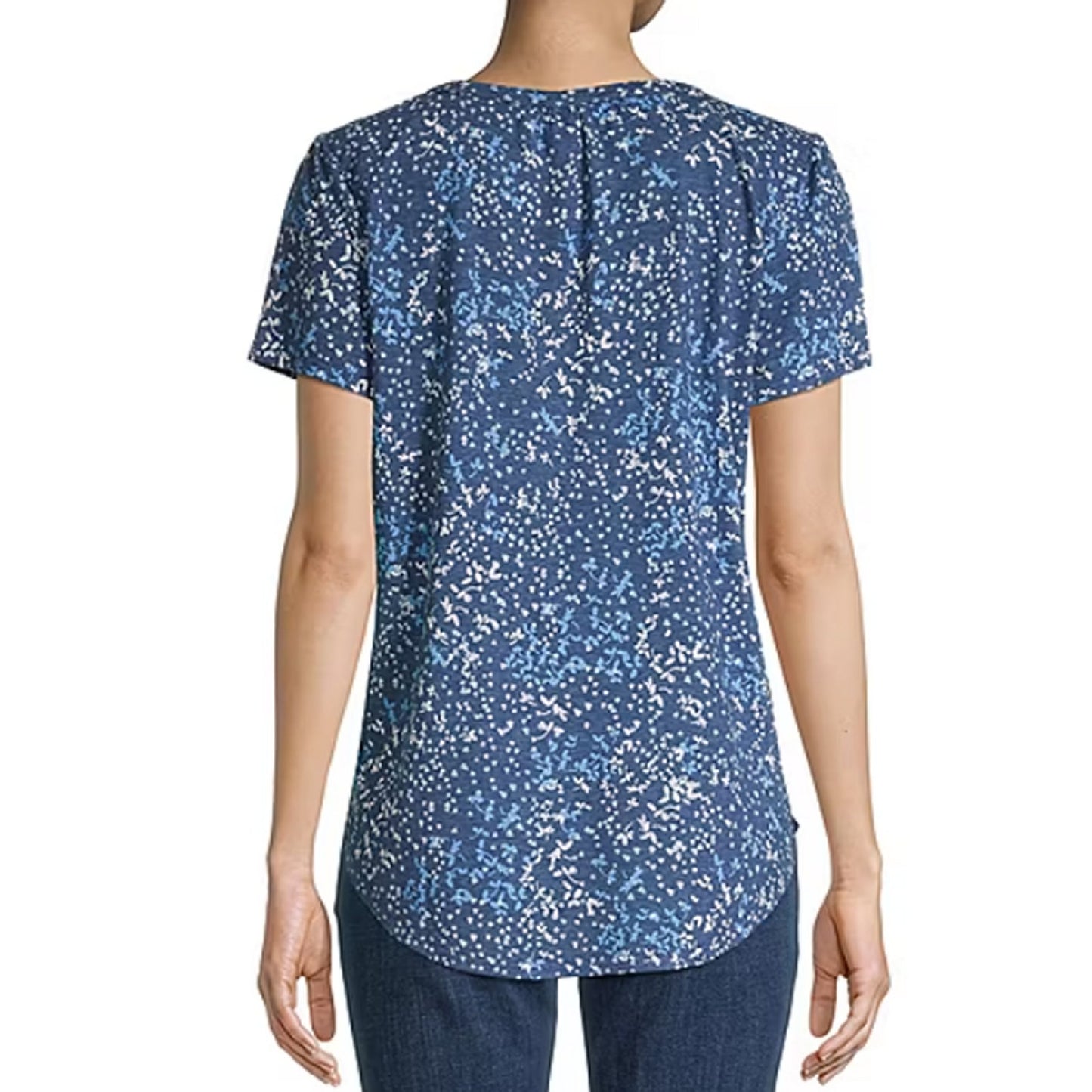 Liz Claiborne Women's Plus Size Split Crew Neck Short Sleeve Blouse, Indigo 5XL
