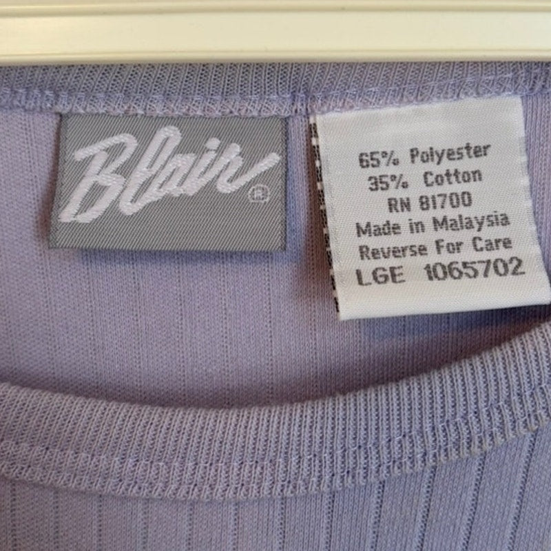 Blair Women's Lavender Ribbed Knit Tank Top with Embroidered Floral Design L