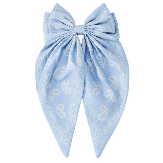 Fabric Barrette Hair Bow – Wild Fable Blue/White Polyester Clip