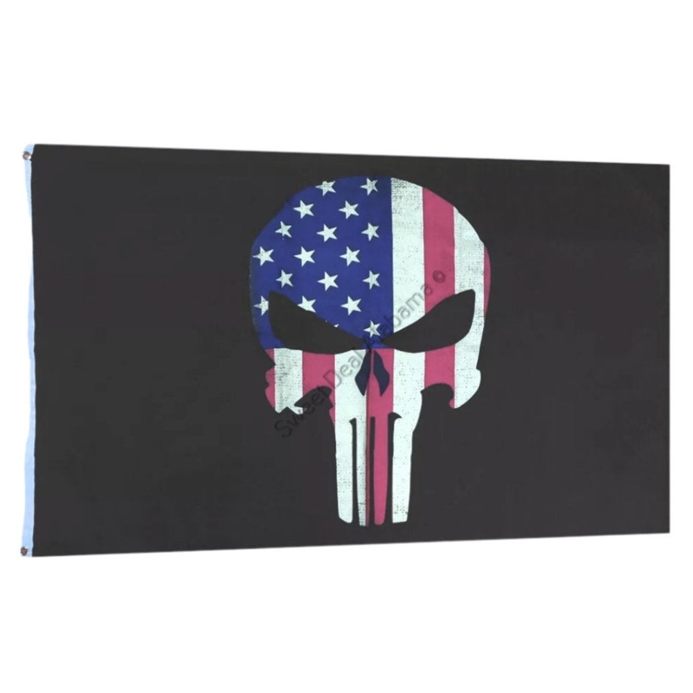 USA Skull 3 Ft. x 5 Ft. Rough Tex 100D Flag, Metal Grommets on Canvas Header