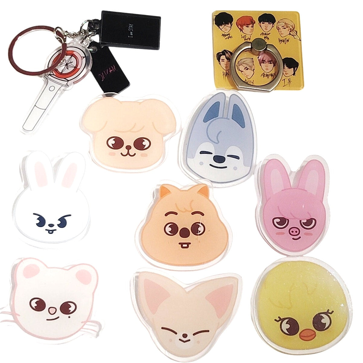 Stray Kids SKZOO Acrylic Face Keychain & Phone Ring Holder Character Set