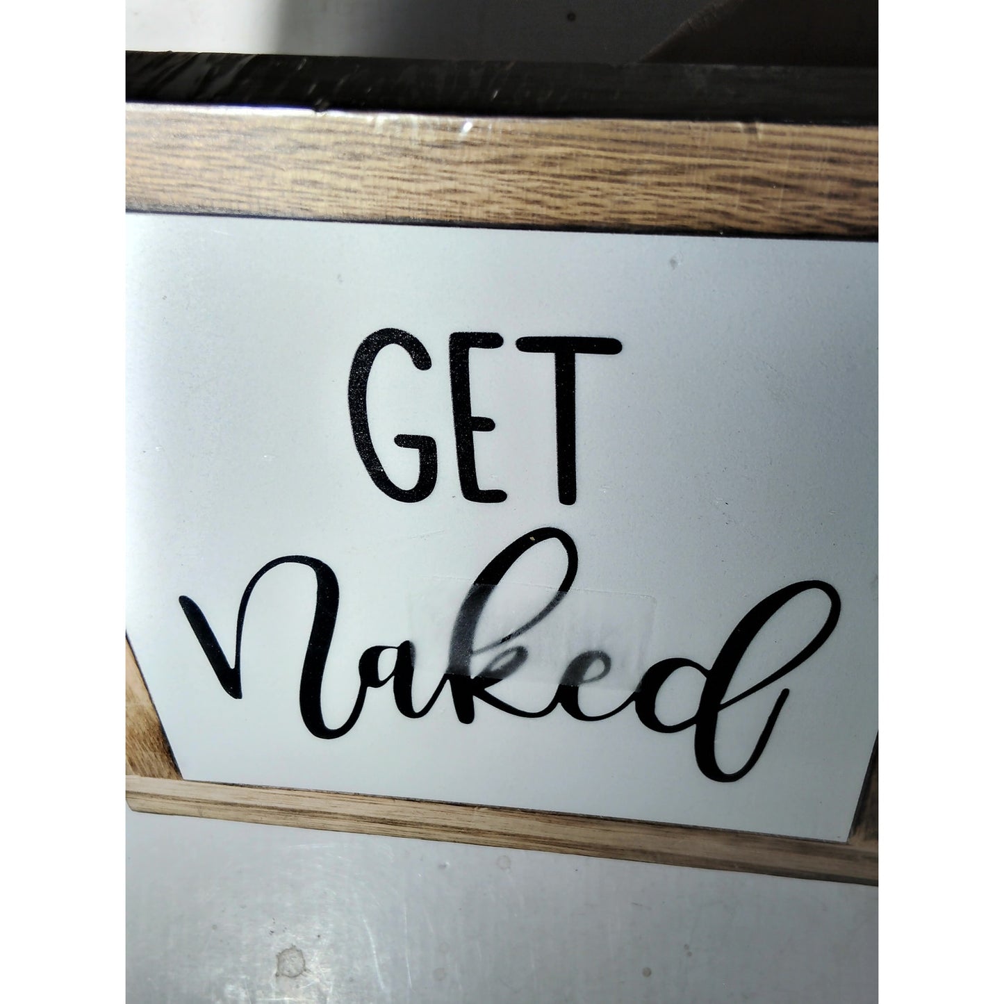 Get Naked Bathroom Sign – Funny Rustic Wood Plaque, 7.9" Sq., Bathroom Décor