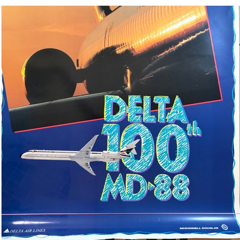 Original Delta Air Lines 100th MD‑88 McDonnell Douglas 1993 Poster 36x24