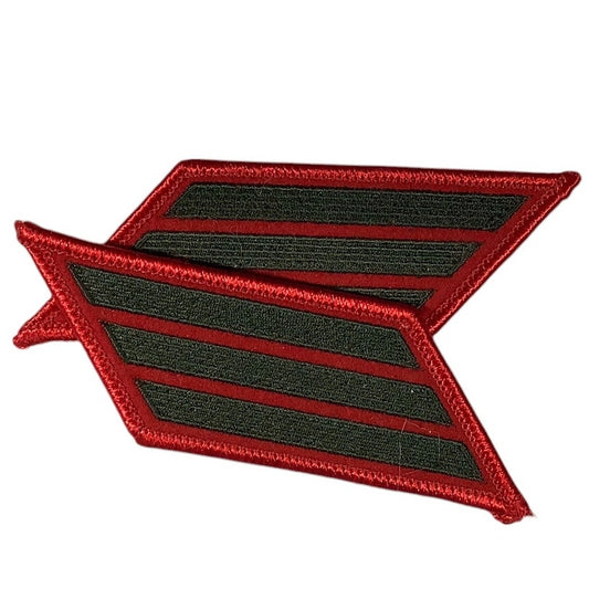 1 Set- 12 Year US Marine Corps Service 3 Stripes - Small Size - Green on RED