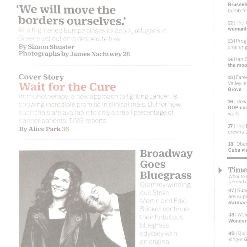 TIME Magazine April 4 2016 Immunotherapy Cancer Cover Alice Park Back Issue