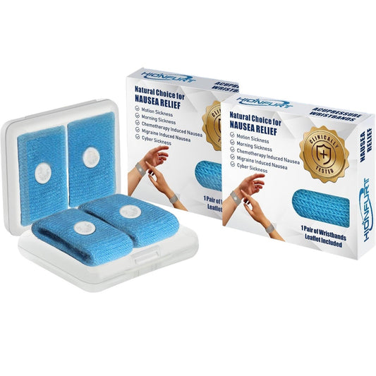 2-Pair Motion Sickness Bands Anti-Nausea Wristbands for Adults & Kids, Blue