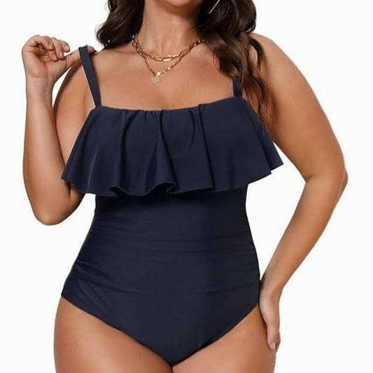 Tempt Me Black Ruffle Flounce One Piece Swimsuit Women’s Small