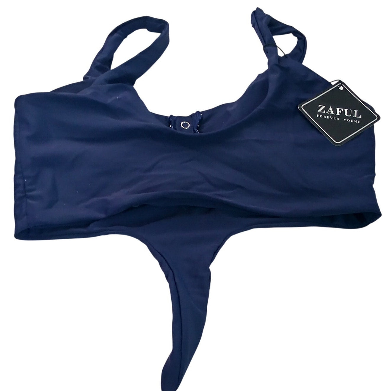 Zaful Navy Button Front Tie Bikini Top Women’s Small (US 4) Tank Style Swim