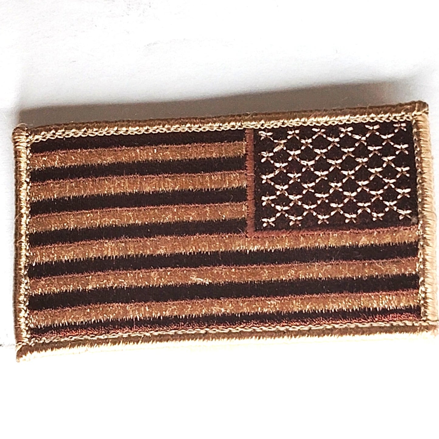 US Flag Patch Reverse Orientation Subdued Coyote Brown Tactical Hook Back 3x2