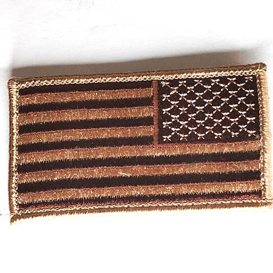 US Flag Patch Reverse Orientation Subdued Coyote Brown Tactical Hook Back 3x2