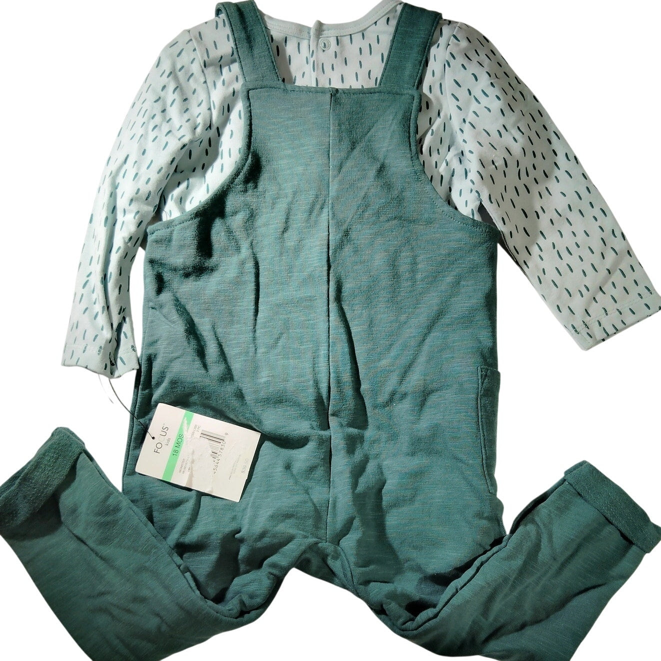 Focus Kids Organic Cotton Patterned Salopet and Bodysuit Set Green 18M