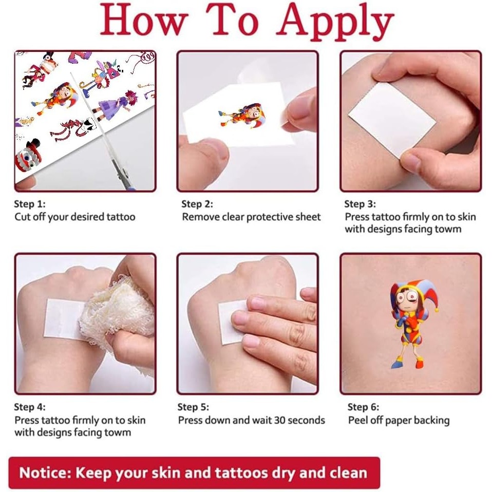 Amazing Digital Circus Temporary Tattoos – 8 Sheets Party Favors for Kids – NIP