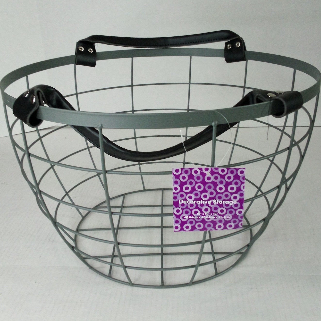 3-Pack Gray Wire Storage Baskets w/ Faux Leather Handles – 3‑Pk – 12", 14", 16"