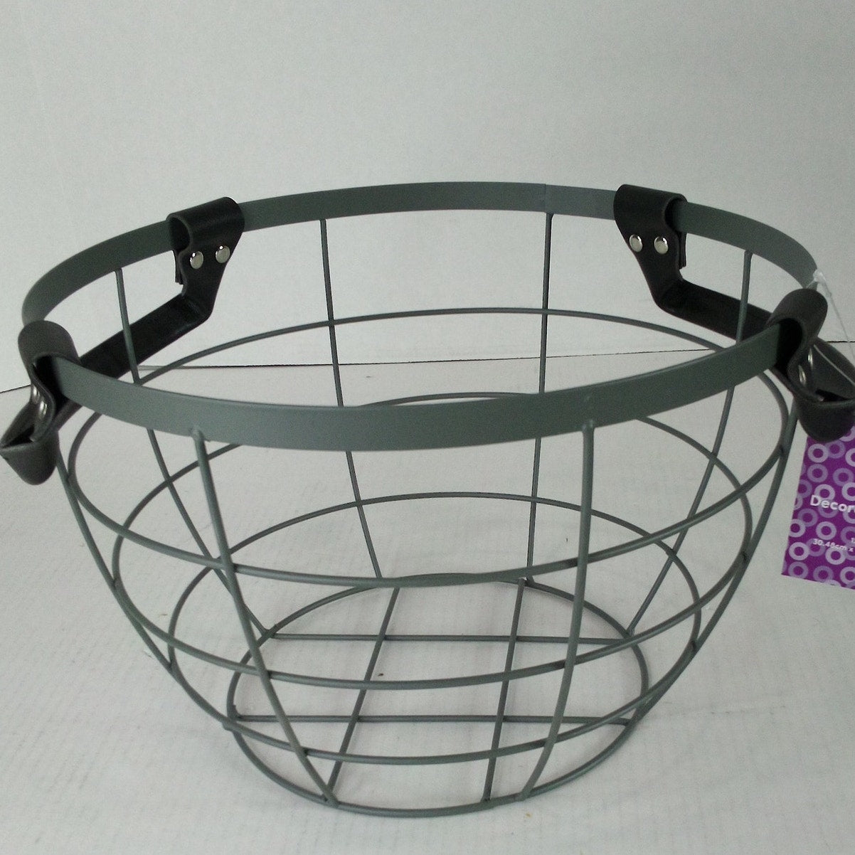 3-Pack Gray Wire Storage Baskets w/ Faux Leather Handles – 3‑Pk – 12", 14", 16"