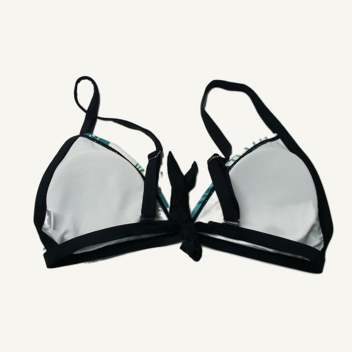 Women's Teal White Tropical Leaf Triangle Halter Bikini Top Swimwear XL