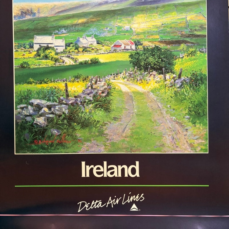Vintage Delta Air Lines Ireland Travel Poster by Edmund Sullivan, 28x22"