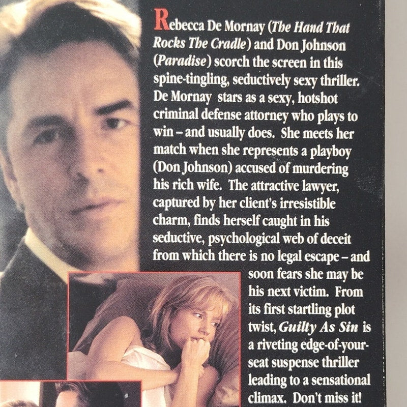 Guilty as Sin VHS 1993 Rebecca De Mornay Don Johnson Thriller