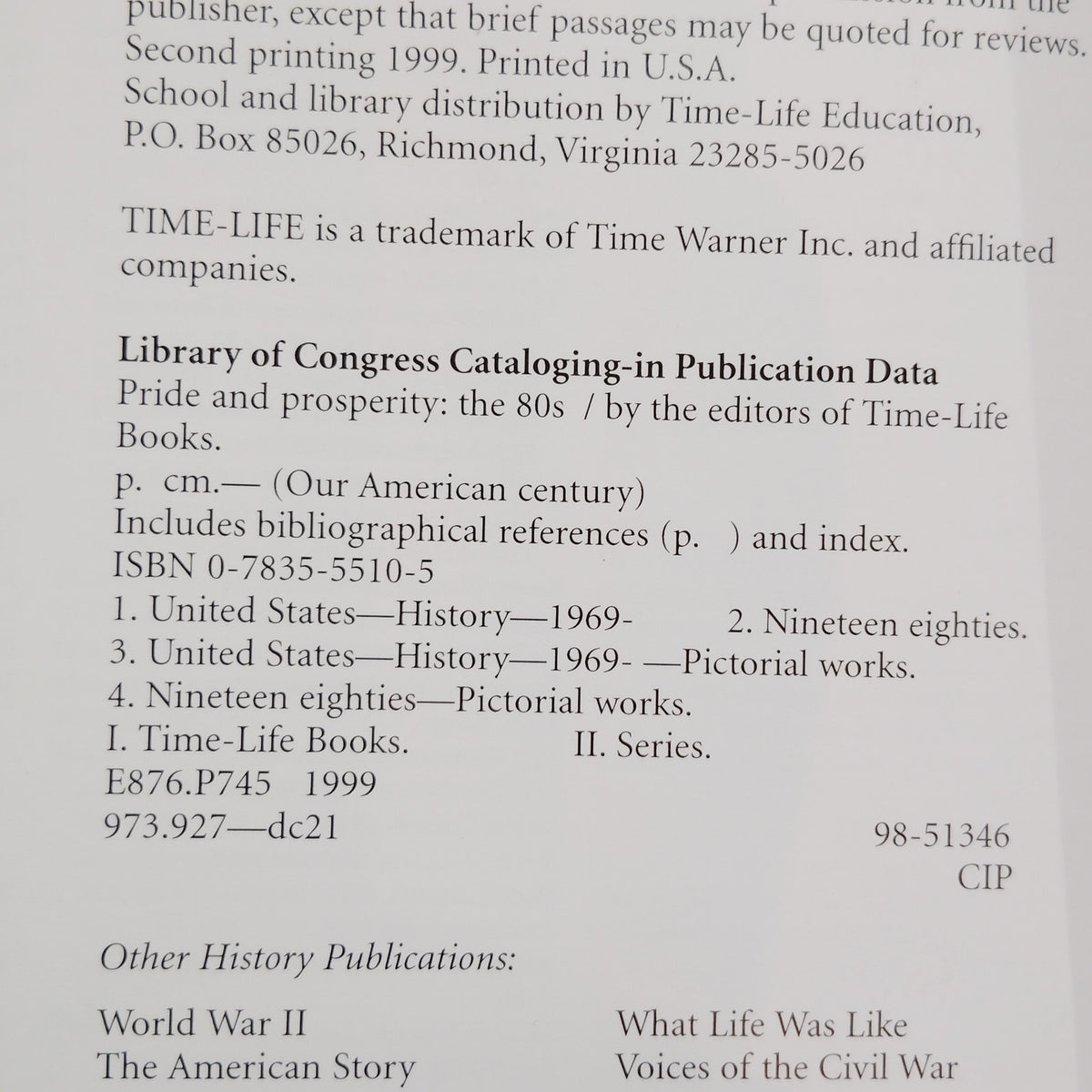 Pride and Prosperity The 80s Our American Century 1999 Time Life Hardcover, LN