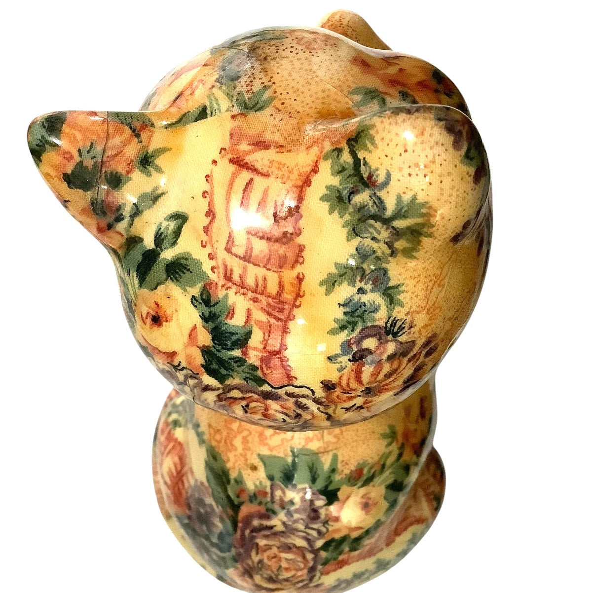 Vintage Floral and Lace Patchwork Designed Cat Figurine by Joan Baker Designs
