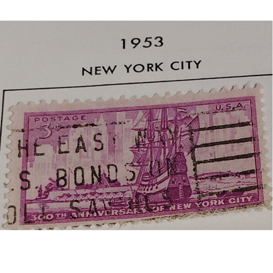 1953 3¢ New York City 300th Anniversary Stamp, Scott No. 1027, Dutch Settlement