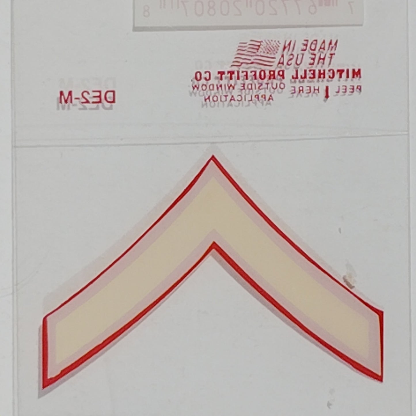 USMC Private First Class (E-2) Decal  2" x 1.25" Mylar Vinyl – Red & Gold, DE2‑M