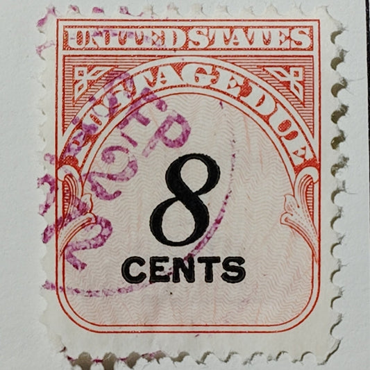 1959 U.S. Postage Due 8‑Cent Stamp, Scott J96, Carmine Rose, Used 9/12/72 Cancel