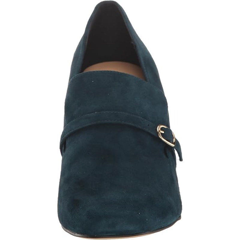 Bella Vita Ashton Pump – Navy Suede Leather, Womens 9 XW, Block Heel Square Toe