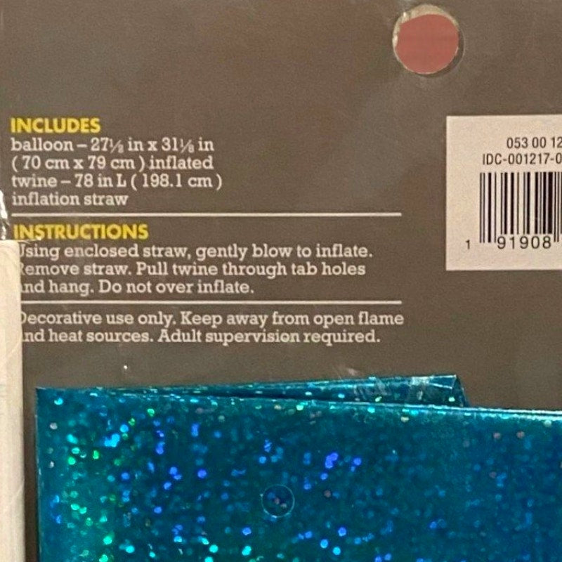Under The Sea Mermaid Foil Balloon w/ Inflation Straw, 27-1/2" x 31" Inflated