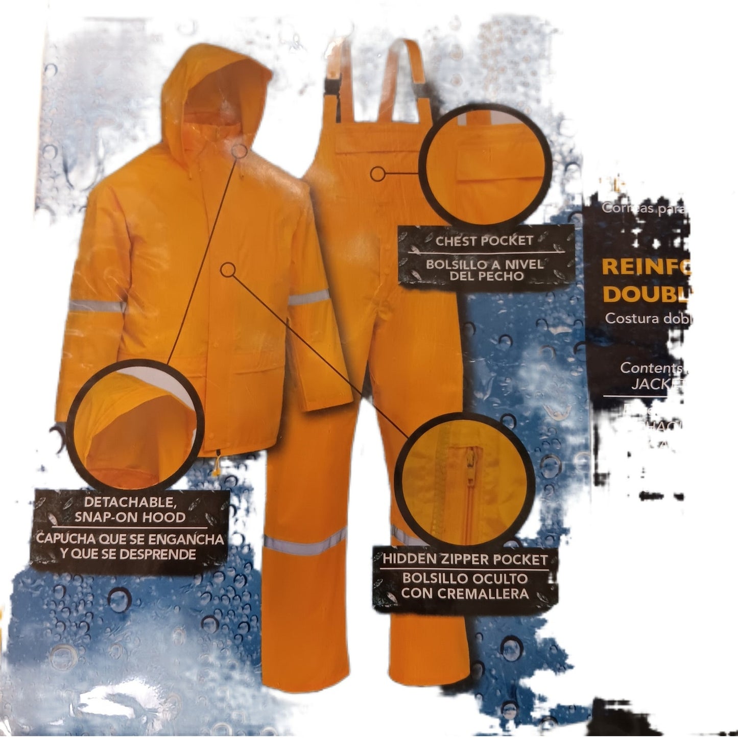 XXL Yellow Waterproof Reflective 3-Piece Rain Suit with Detachable Hood