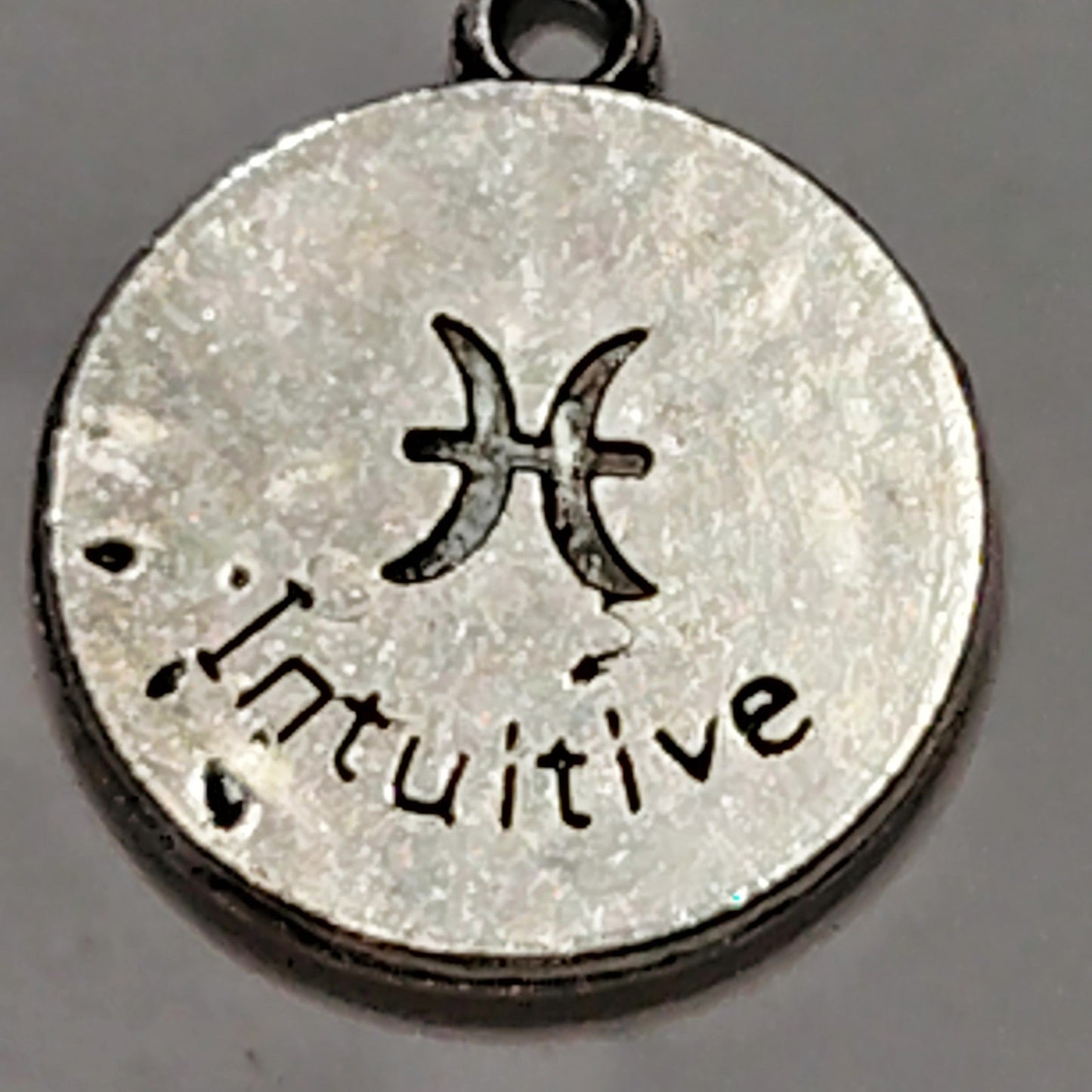 Pisces Zodiac Charm Patinated Silver‑Tone Two‑Fish Design 5/8" Medallion Pendant