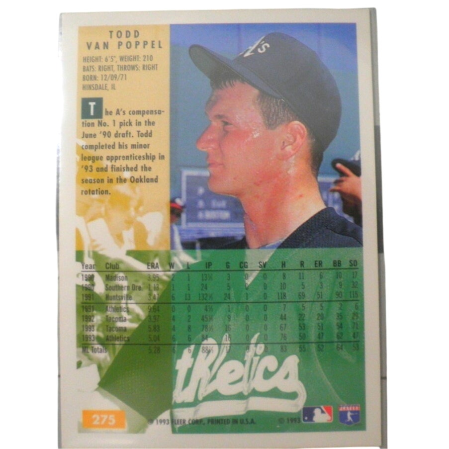 Todd Van Poppel, Oakland Athletics (A's), #275, 1994 Fleer Baseball Card