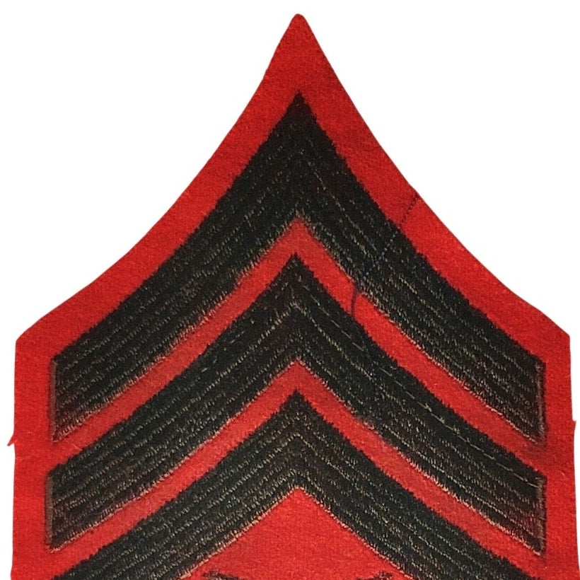 USMC Gunnery Sergeant E‑7 Chevron Green on Red Wool 6" × 3‑5/8" Hook Back