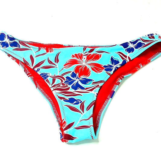 Cupshe Blue Tropical Floral Bikini Bottoms Hibiscus Print Aqua Background Medium
