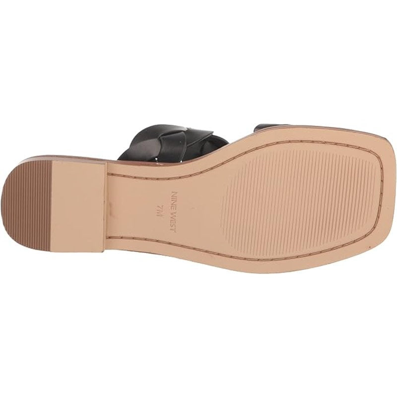 Nine West Royal Sandal – Black, Women’s 5.5, Slip-On Faux Leather with Lug Sole