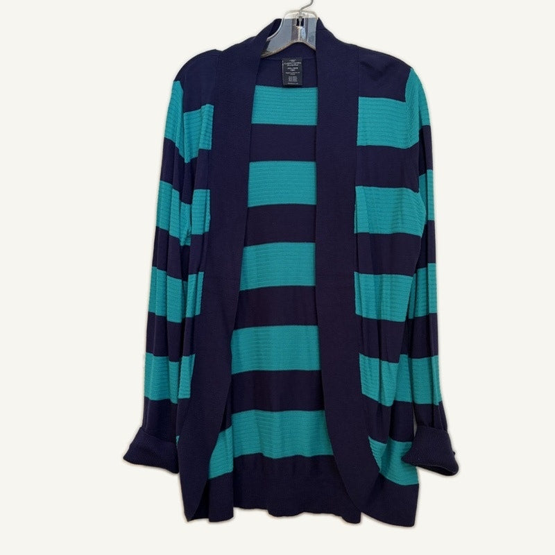 Blair Navy Long Sleeve Top & Faded Glory Striped Open Cardigan 2PC Set