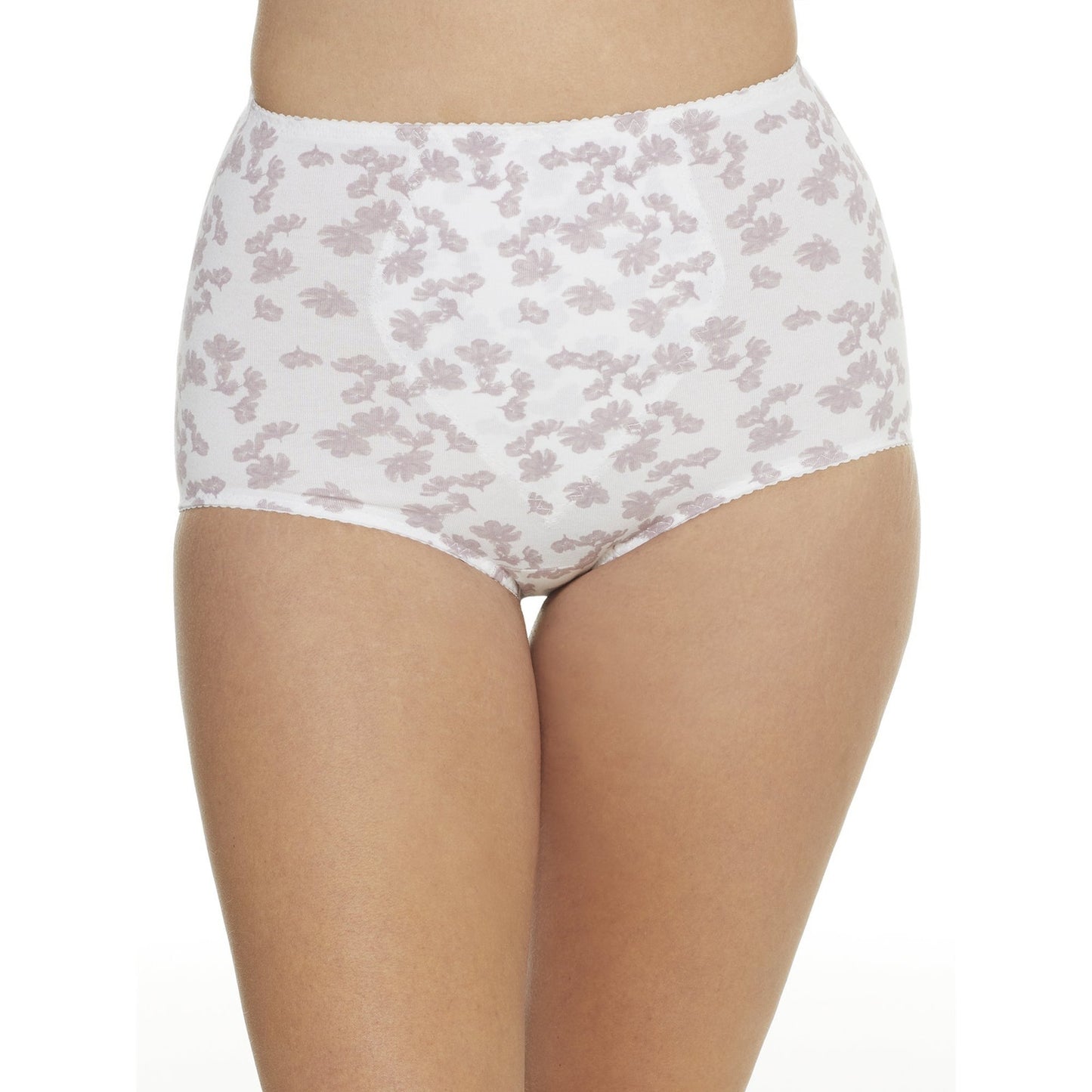 Bali X037 Light Control Stretch Cotton Brief Panty, 2 Pk, White Floral/Gloss, 2X