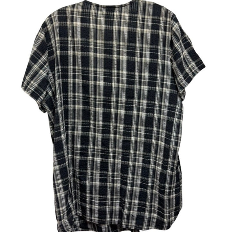 Blair Women's L Black & White Plaid Button-Up Top - Cotton Seersucker